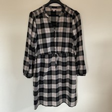 Knox Rose Dress XXL Black Ivory Plaid Flannel Smocked Shoulder Tie Elastic Waist