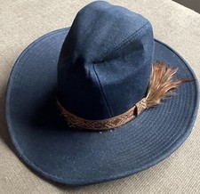 Vintage Lanning Blue Denim Cowboy Western Hat Feather Trim Size M 7 7 1/8