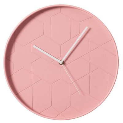 12'' Rose Pink Hex Embossed Wall Clock Modern Decorative Round Hanging Design ...