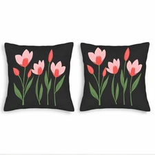 Set of 2 Decorative Throw Pillow Covers 18x18in-Elegant PinkFlower Illustrations
