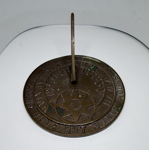 Round Metal Sundial w/ Raised Gnomon, Brown Patina Finish, Sun Theme