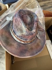 Vintage Wide Brim Fedora Hats for Mens Women 100 Wool Felt 7 1/8 Graffiti Blue