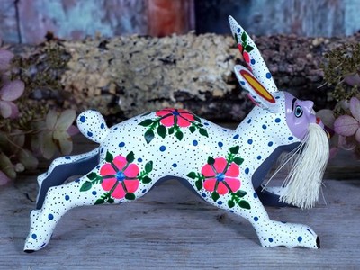 Alebrije Floral Rabbit Nagual Shapeshifter Handmade Oaxaca Mexico Folk Art Sm Sz