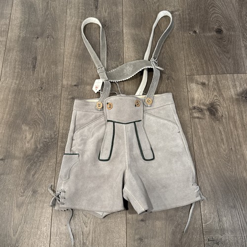 Bavarian Oktoberfest Lederhosen Suede German Chikds Grey Shorts 6 Waist VTG