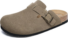 Women'S Suede Clogs Adjustable Buckle Slip on Footbed Home Clog Slippers