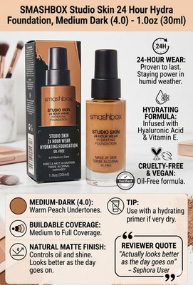 Smashbox Studio Skin 24 Hour Hydra Foundation Medium Dark (4.0) - 1.0oz (30ml)