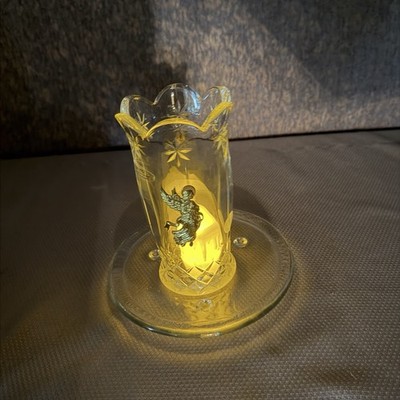 Bohemian 24% Lead Crystal Candle Holder Golden Angel with Round Glass Base