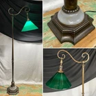 REWIRED Antique Vtg Houze Glass Art Deco Bridge Floor Lamp Green Shade 1920-1940
