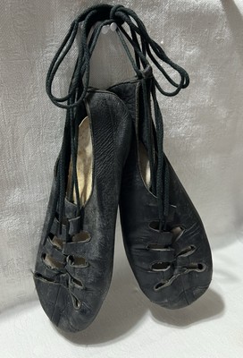 Vtg. Unique Black Leather Stringed Ballet Shoes For Decorative Display 