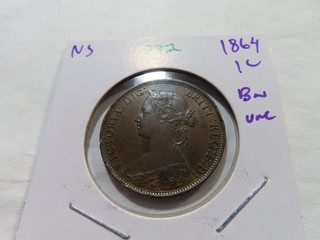O72 Nova Scotia 1864 Large Cent Brown UNC