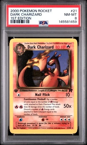 2000 POKEMON ROCKET 1ST EDITION #21 DARK CHARIZARD PSA 8