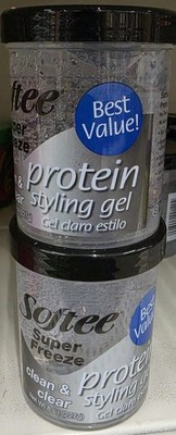 Softee Super Freeze Protein Styling Hair Gel Clear Strong Hold 8 oz 1m 2BTL