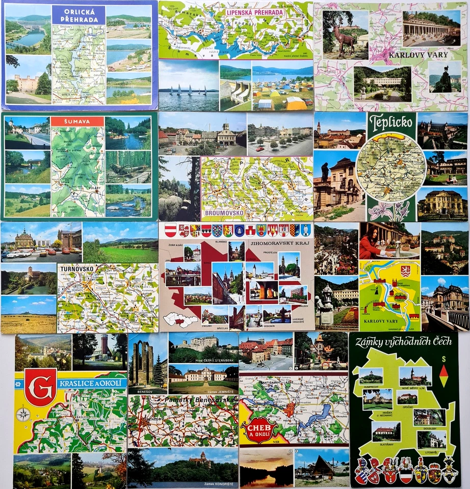 Postkarten Lot 13 x CSSR Ansichtskarten frankiert Landkarte Postcards with maps - Bild 1 von 2