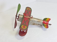 Early Tin Windup Plane Airplane Biplane by Marx c. 1930-40's Prop Spins