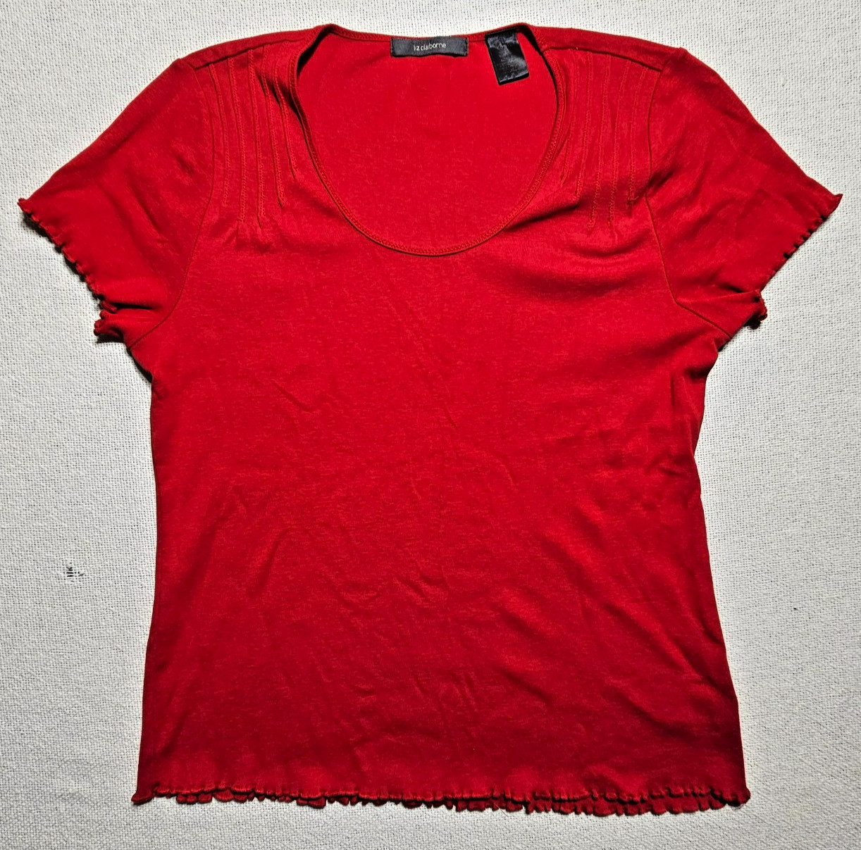 Top Red Ruffled Women's Med Petite By Liz Claiborne