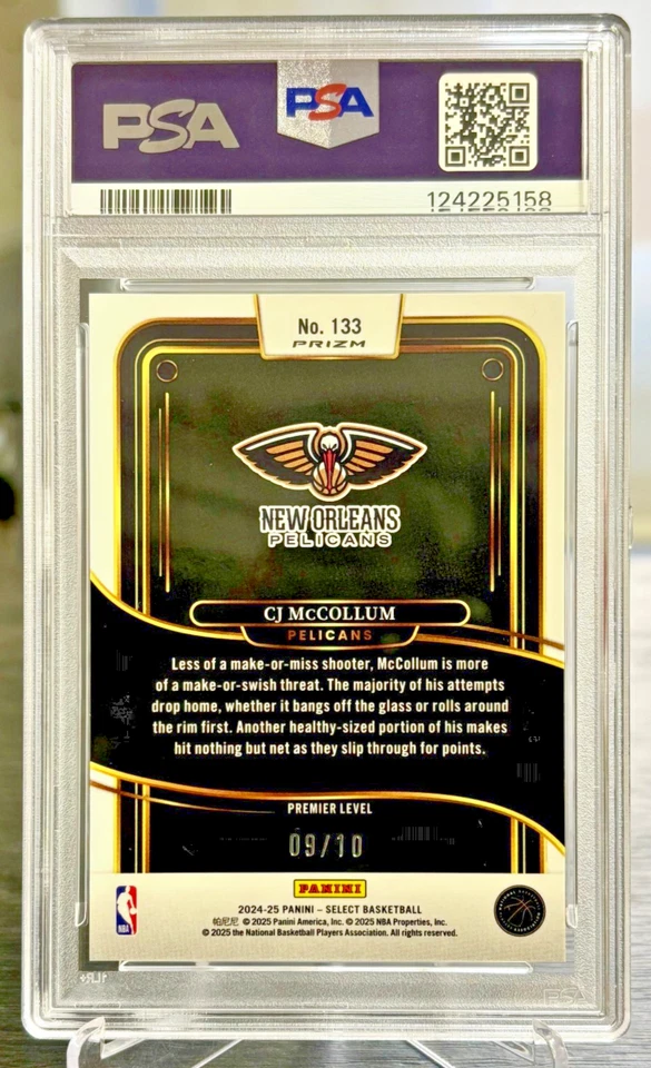 2024 Panini Select C.J. McCollum Premier Level Gold Prizm /10 - PSA 10 - Imagen 2 de 2