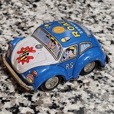 Vintage 1950s VW TT Takatoku Blue Road Service Tin Litho Toy Friction Car 4.25"
