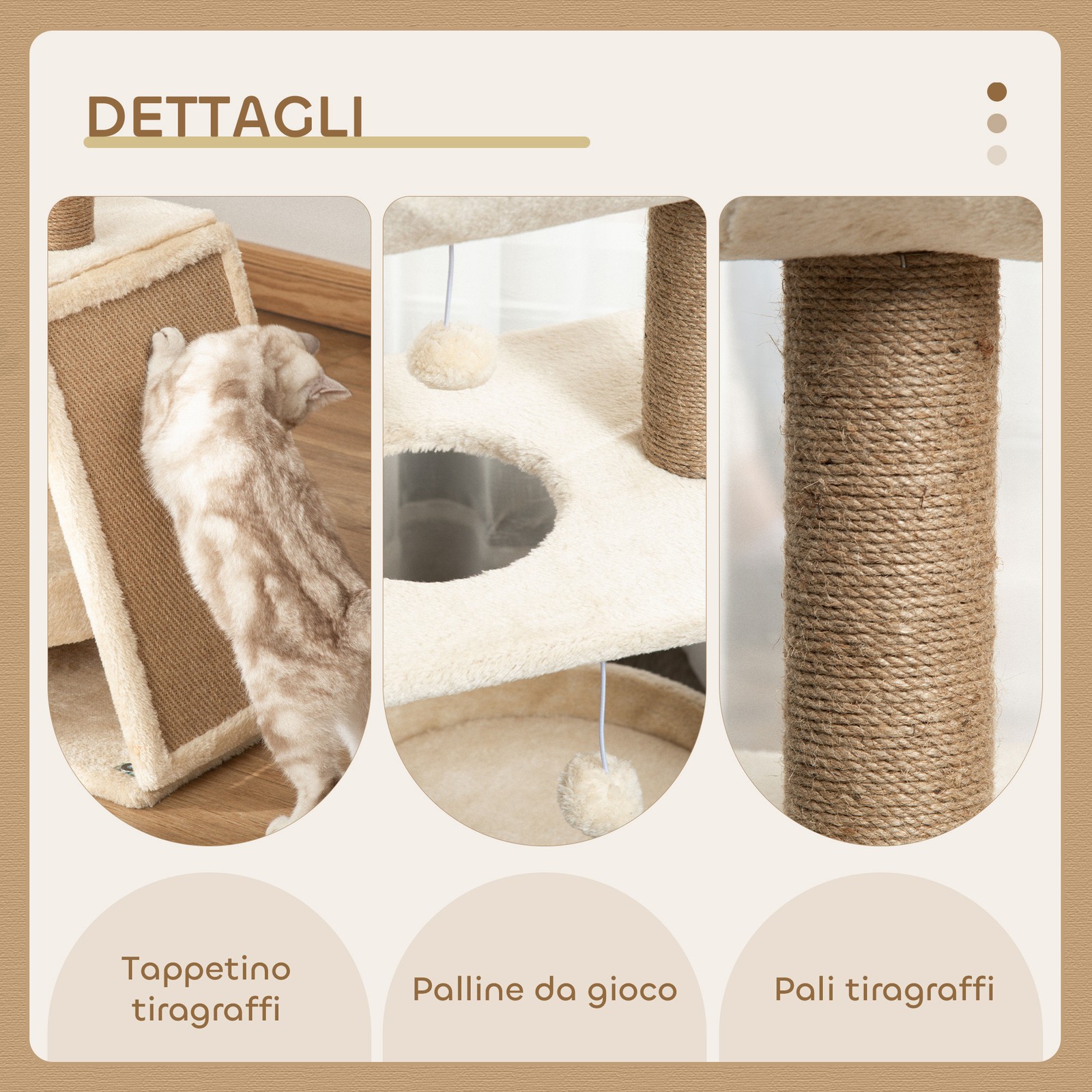 Albero Tiragraffi Per Gatti Con Lettino, Cuccia E Tappetino, In Legno, Peluche E foto 6