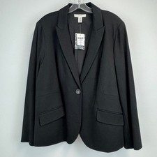Chicos Ponte Fashion Basic Blazer Black Single Button Jacket Size 3 L XL NEW