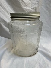 Vintage Ball Jar & Tin Lid Textured Clear Glass Barrel Embossed 2863