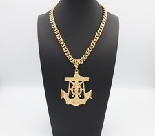 Collar Jesús Ancla Oro Grande 10mm Cadena Cubana 14K Chapado en Oro Pesado