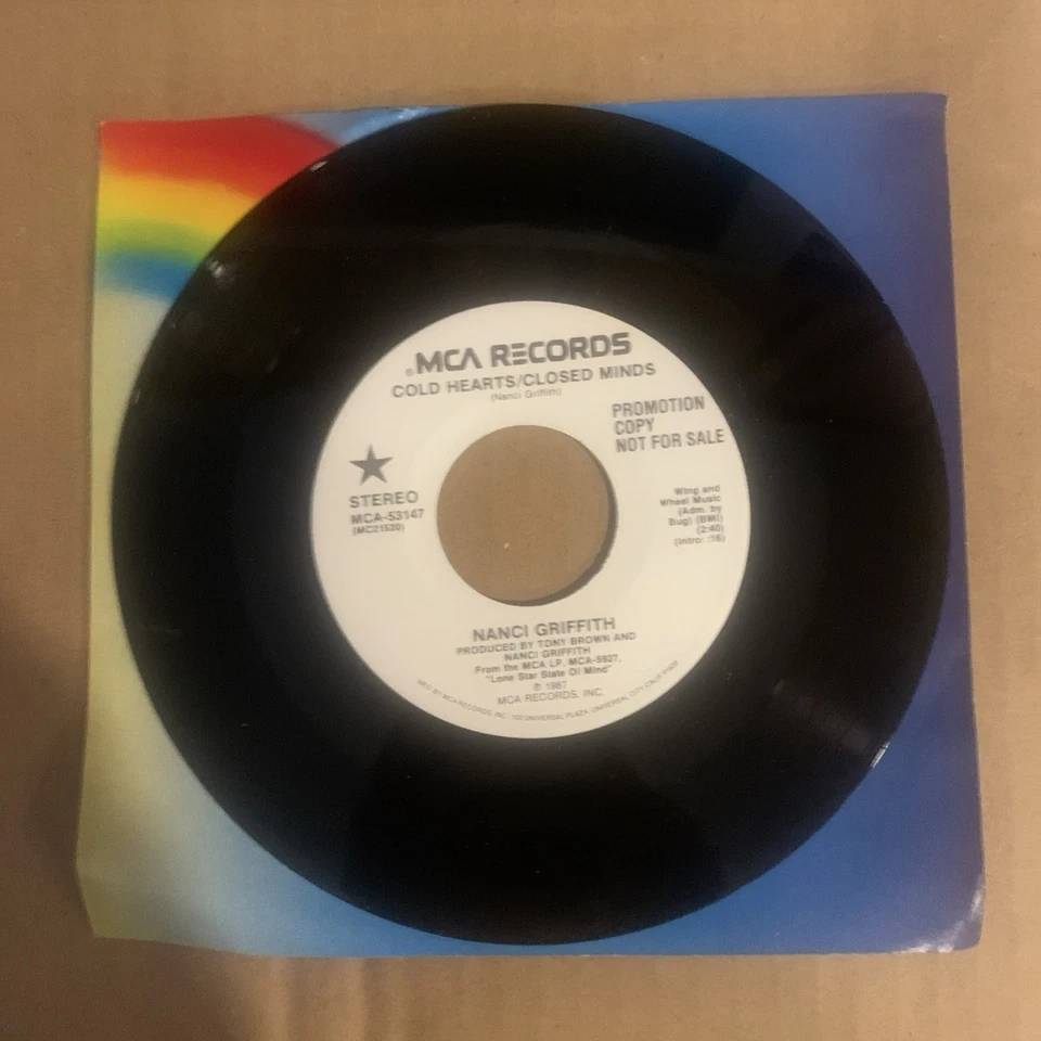 Nanci Griffith, 45 rpm, Promo, Cold Hearts/Closed Minds, MCA-53147 - Image 2 of 2
