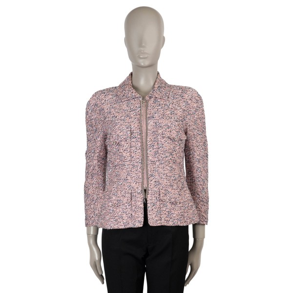 73164 authentische CHANEL rosa Baumwolle 11P KETTENBESATZ REISSVERSCHLUSS VORNE TWEED Jacke 40 M