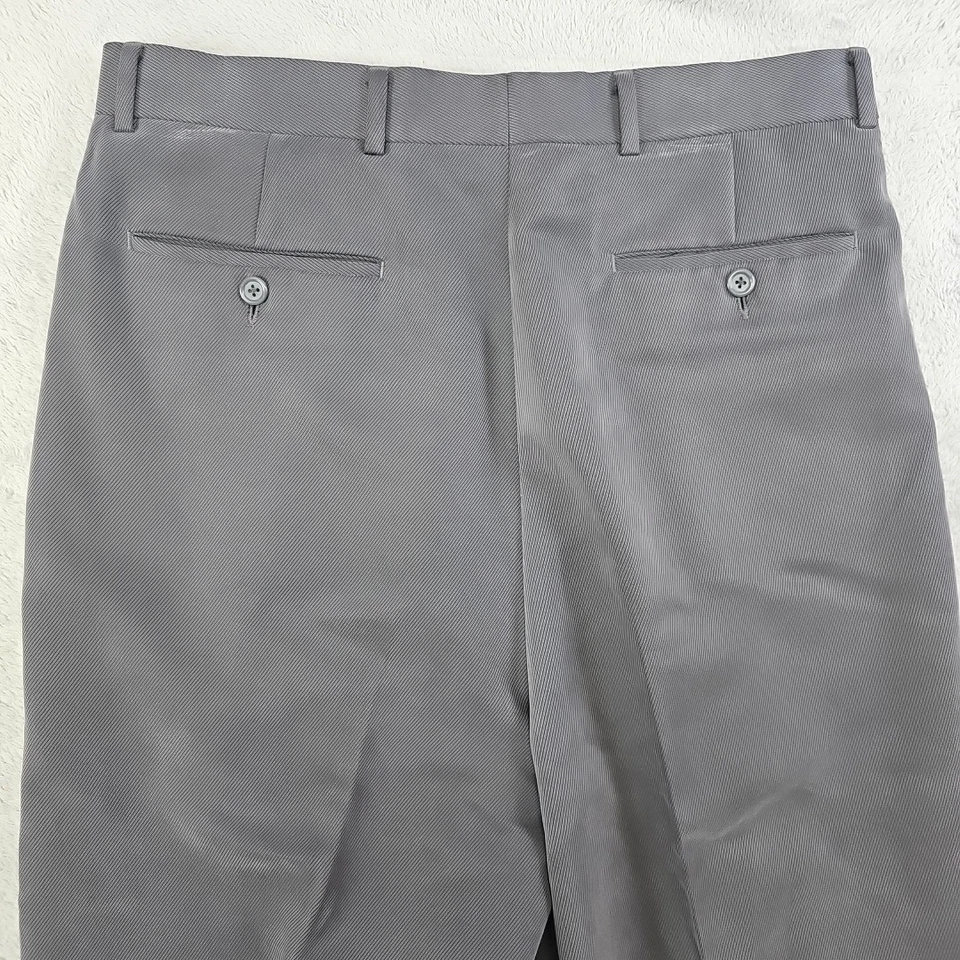Pantalones de vestir Bachrach para hombre 33x30 gris pierna recta plisados puños carrera Foto 4 de 4