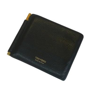 Tom Ford Brand Logo Black leather × Gold Bill Clip Money Clip wallet