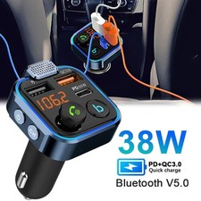 Bluetooth 5.0 Car Wireless FM Transmitter Adapter 2USB PD Charger AUX Hands-Free