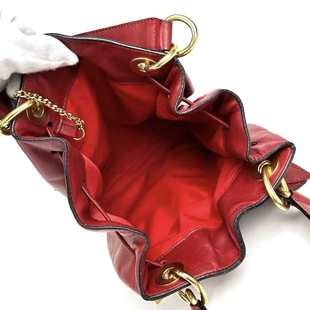 Borsa a tracolla Celine 2 vie cerchio oro ferramenta pelle rossa usata buone condizioni