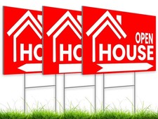 3X Double Sided 12x16 Open House Sign Real Estate Agent Supplies H Wire Stakes