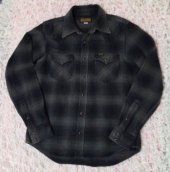 Iron Heart Heavy Flannel Western Shirt M Gray Black Long Sleeve IHSH-130 _#138
