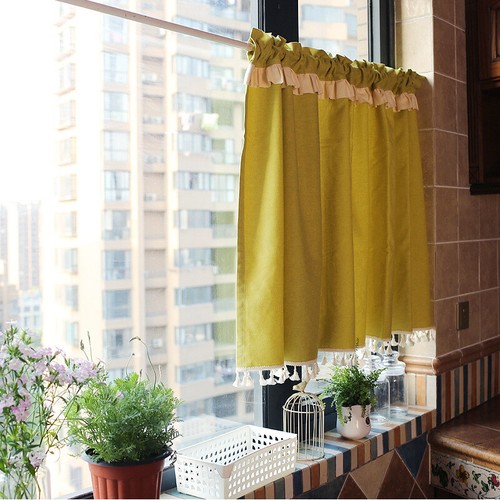 Moderna media cortina borla cortina corta ventana gabinete cocina puerta cenefa - Imagen 3 de 13