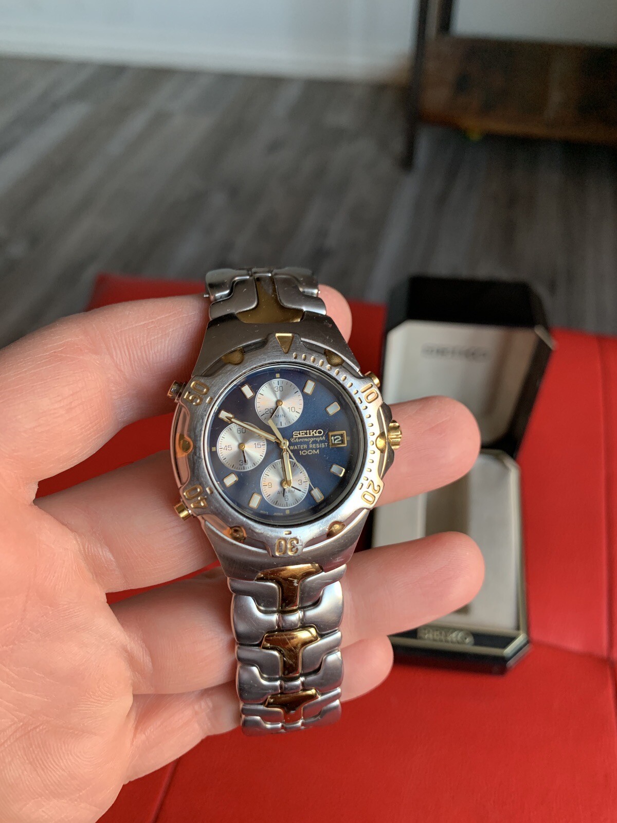 MENS SEIKO 7T32-6M49 CHRONOGRAPH - EXCELLENT VERY RARE Midnight Blue OriginalBox image 6
