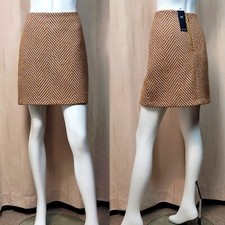 M&S Wool Blend A-LINE Mini SKIRT ~ Size 10 (18" Length) ~ TAN & GREY