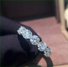 2Ct Lab Created Round Diamond Five-Stone Wedding Band Ring 14K White Gold Finish