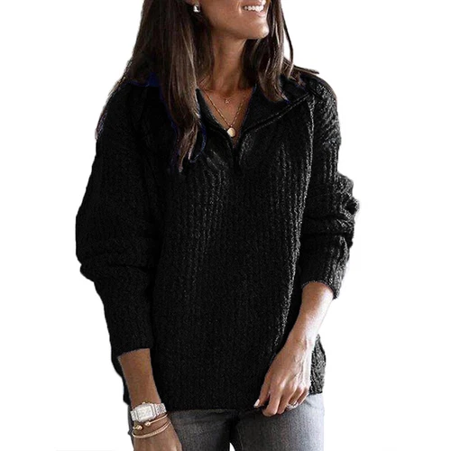 Womens Knitted Long Sleeve Tops Pullover Ladies Zip V Neck Loose Jumper Sweater - Picture 6 of 16
