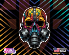 Skull W Gas Mask Colorfull Decal 6yr Laminated Vinyl Laptop Car Free Gift