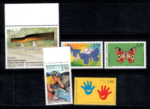 Andorra Französisch 1993 postfrisch ** 100% Schmetterlinge, Kunst, CEPT, Sport