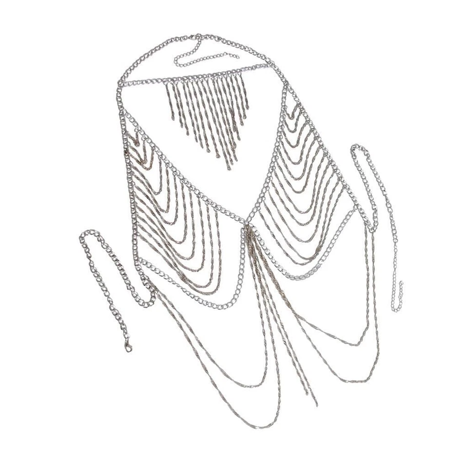 Collana a tracolla Bikini Crossover multistrato a catena con cintura e nappa - Immagine 2 di 4