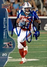 Tyrell Sutton Signed 2017 Upper Deck CFL Football card Montreal Alouettes