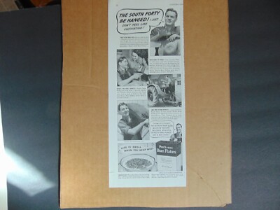 1940 Farmer doesn't work until he eats POST'S 40% BRAN FLAKES vintage print ad