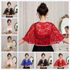 Bridal Wedding Lace Wraps Tops Beaded Cloak Lady Bolero Shrugs Capes Shawl Chic