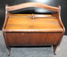 Vintage BUTLER Style Footed WOOD Handled Double Door SEWING BOX