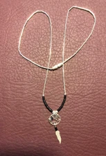 STERLING SILVER Dream Catcher Necklace Black Silver Feathers 16 inch B1