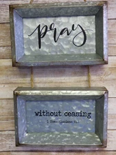 Pray Without Ceasing Rustic Metal Galvanized Country Religious Hanging Sign NEW