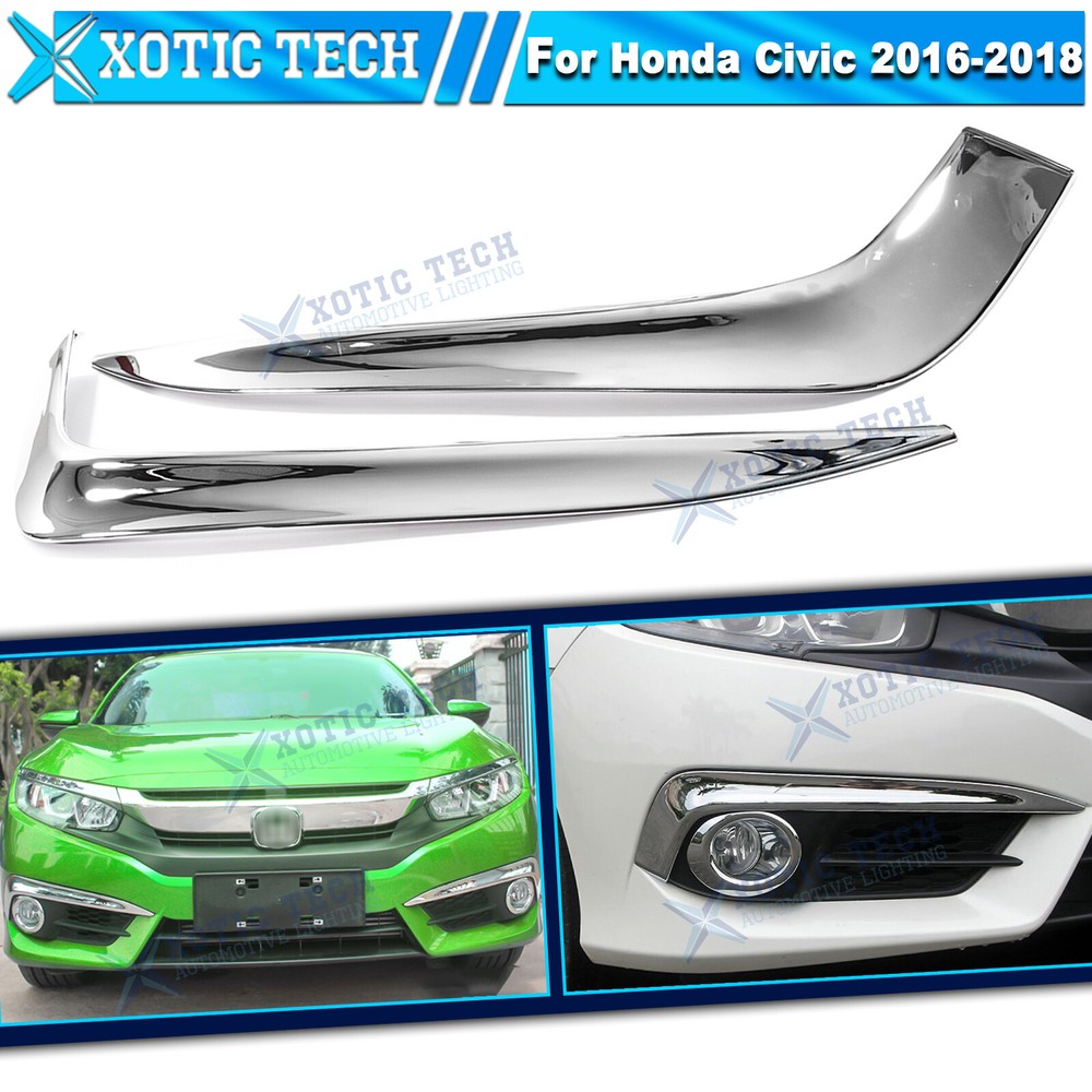 Chrome Front Fog Light Lamp Bumper Eyebrow Cover Trim For Honda Civic 2016-2018
