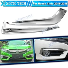 Chrome Front Fog Light Lamp Bumper Eyebrow Cover Trim For Honda Civic 2016-2018