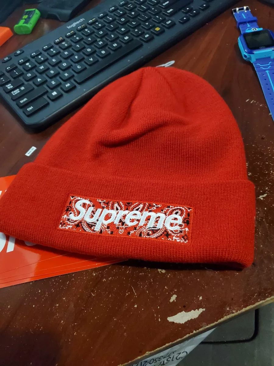 Supreme Bandana Box Logo Red Sweatshirt hoodie L & Red Box Logo Beanie Combo Set
